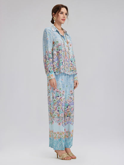 Silk Double Crepe Printed French Pants