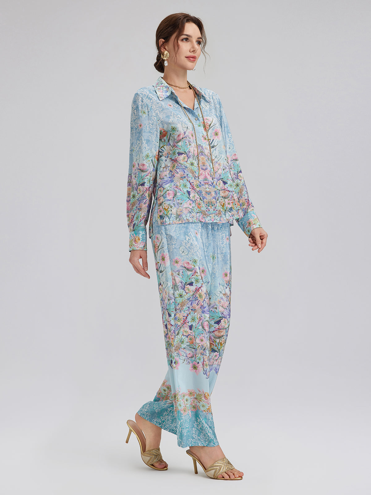 Silk Double Crepe Printed French Shirt