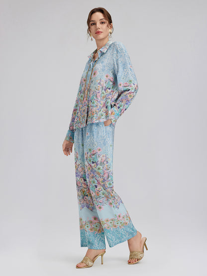 Silk Double Crepe Printed French Shirt