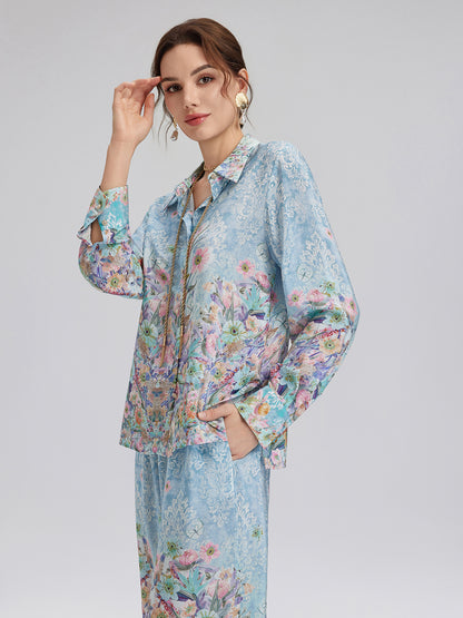 Silk Double Crepe Printed French Shirt