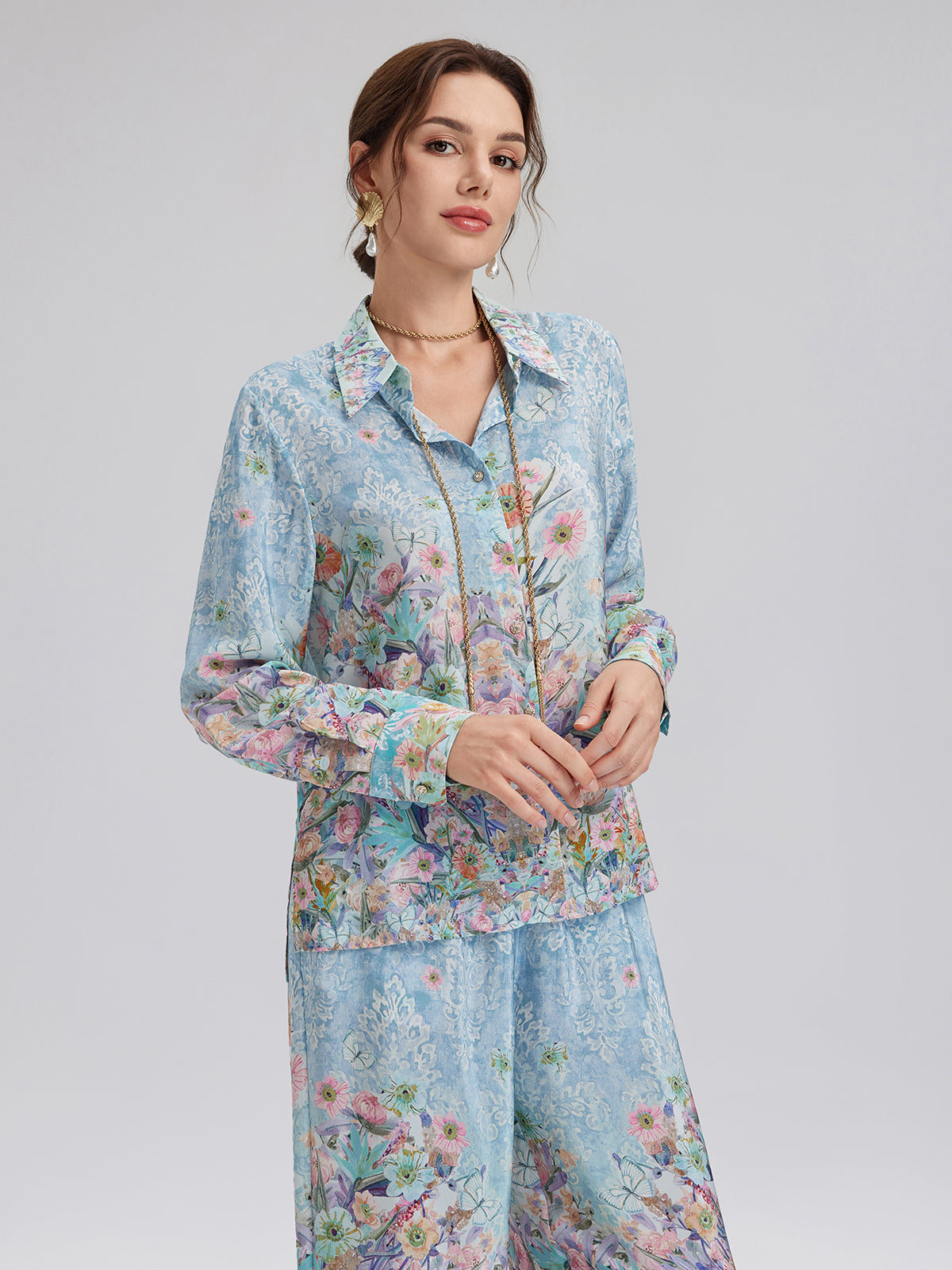 Silk Double Crepe Printed French Shirt