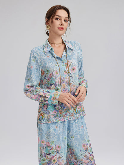 Silk Double Crepe Printed French Shirt