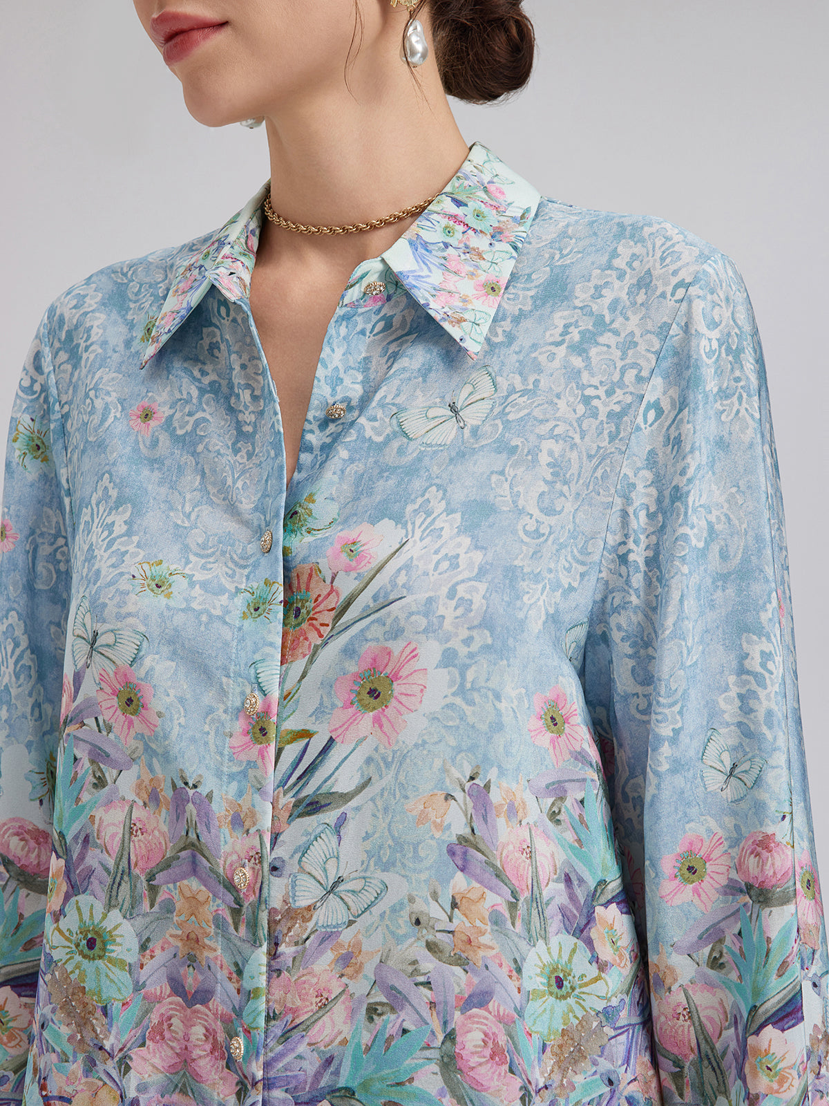 Silk Double Crepe Printed French Shirt