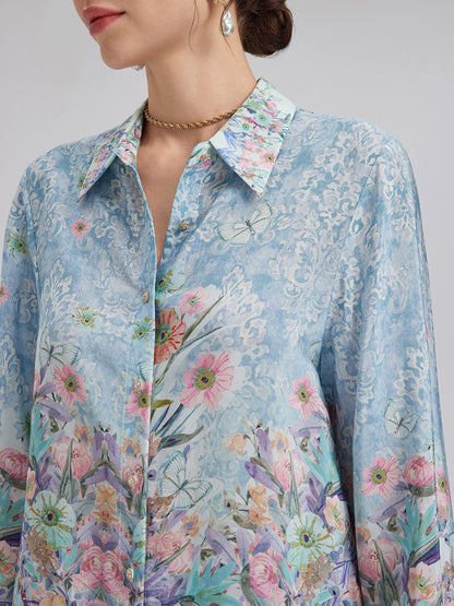 Silk Double Crepe Printed French Shirt