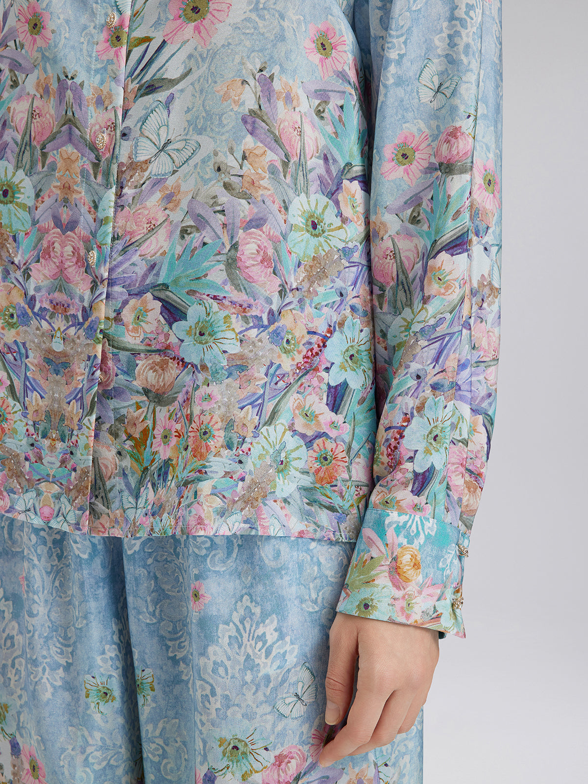 Silk Double Crepe Printed French Shirt