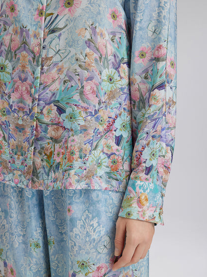 Silk Double Crepe Printed French Shirt