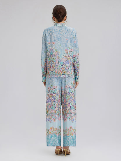 Silk Double Crepe Printed French Pants