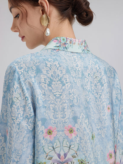 Silk Double Crepe Printed French Shirt