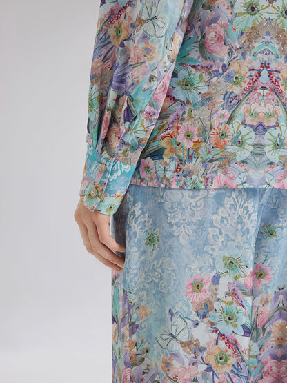 Silk Double Crepe Printed French Pants