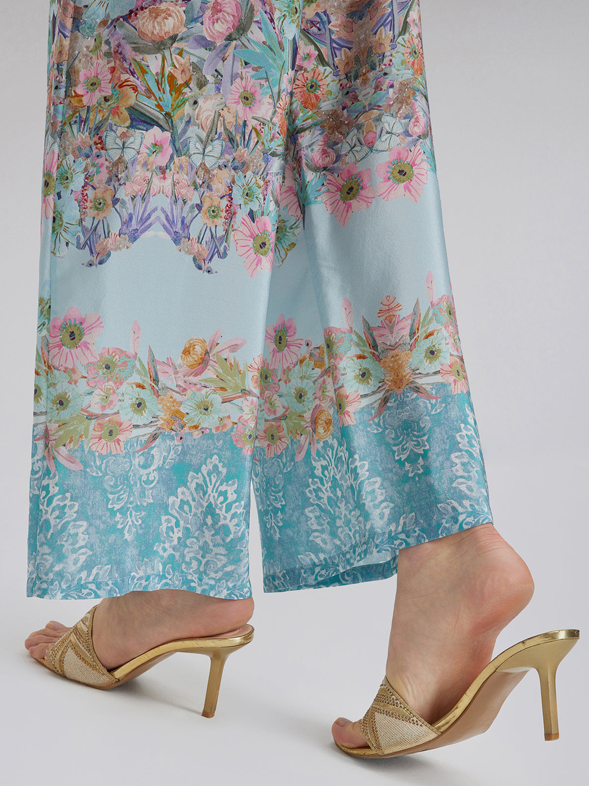 Silk Double Crepe Printed French Pants