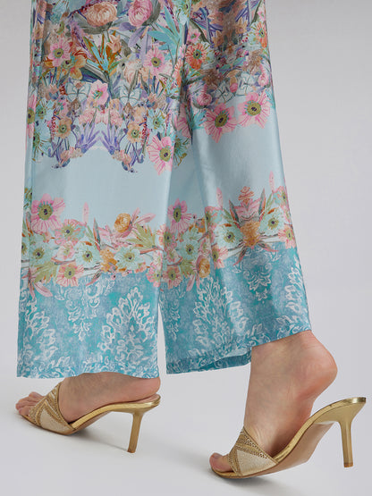 Silk Double Crepe Printed French Pants