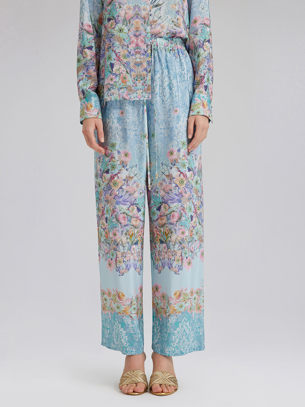 Silk Double Crepe Printed French Pants
