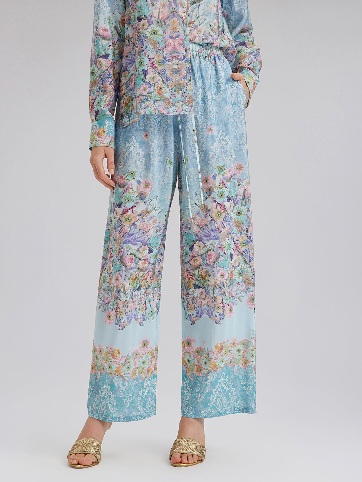 Silk Double Crepe Printed French Pants