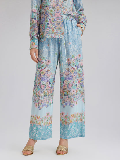 Silk Double Crepe Printed French Pants