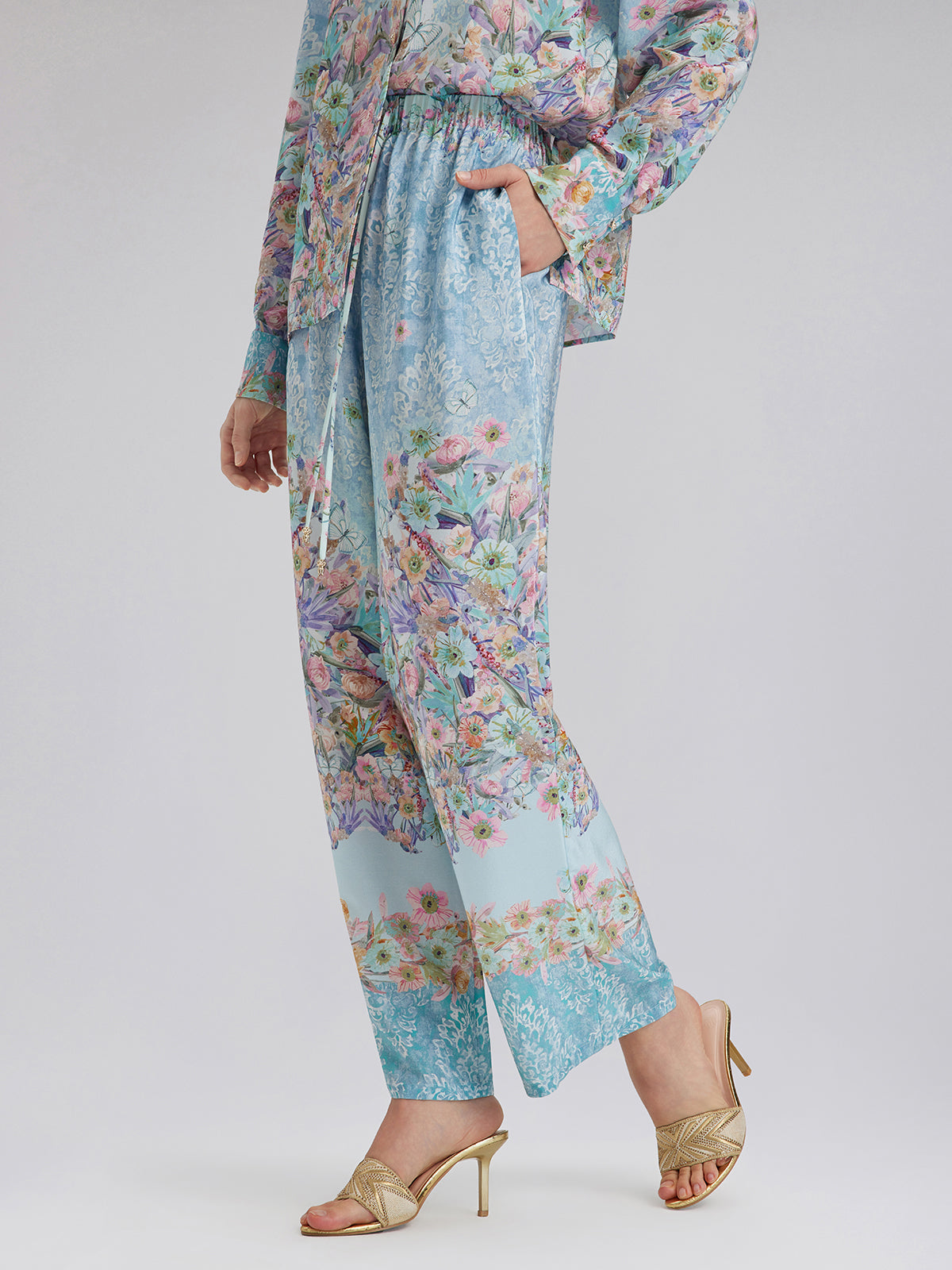Silk Double Crepe Printed French Pants