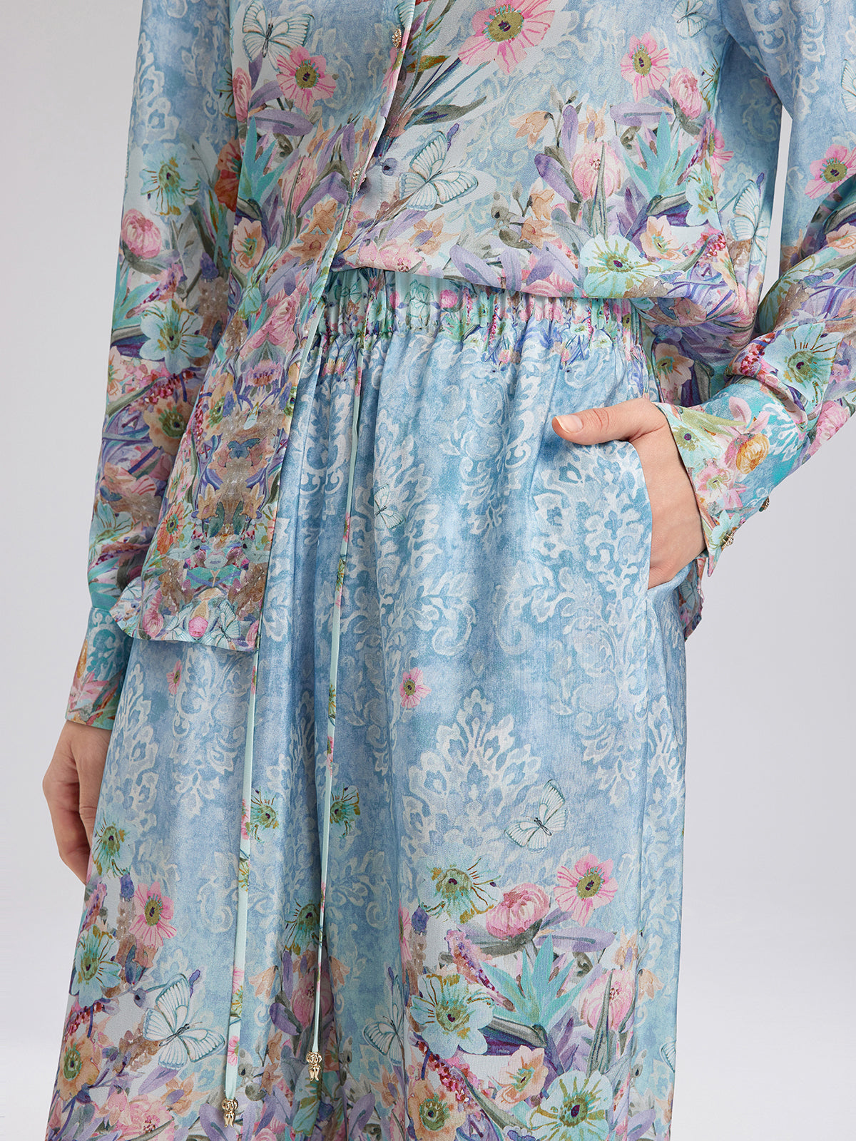 Silk Double Crepe Printed French Pants