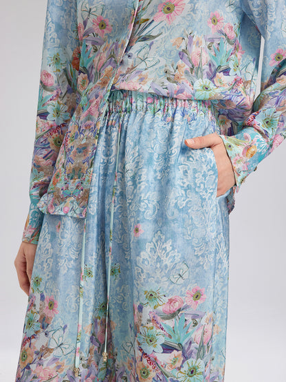 Silk Double Crepe Printed French Pants
