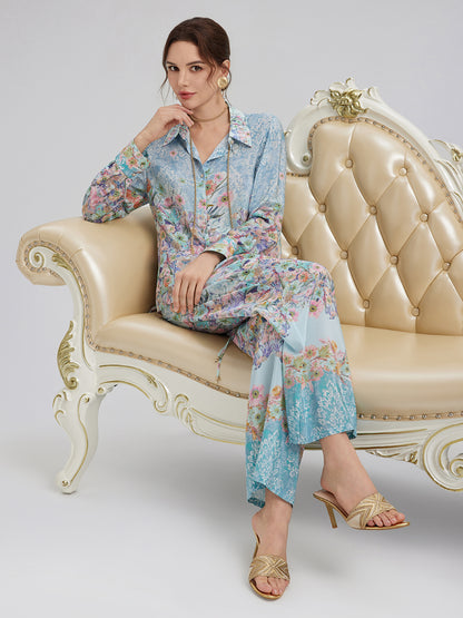 Silk Double Crepe Printed French Pants