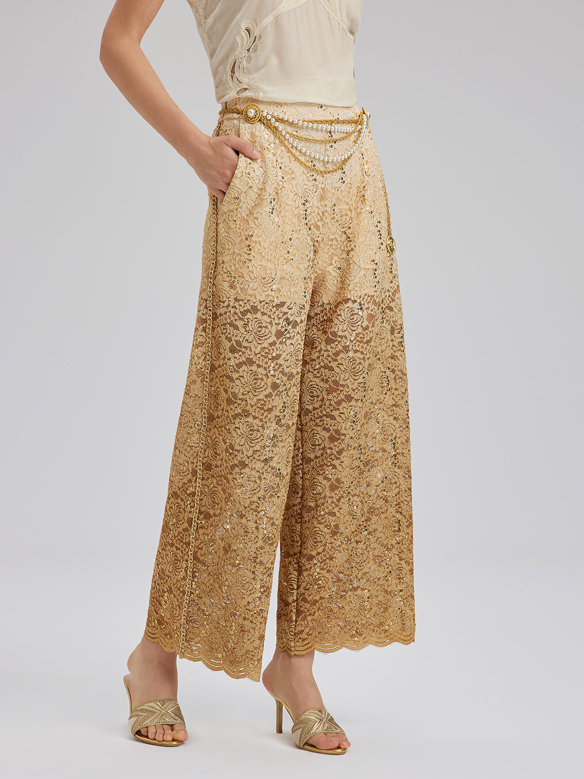 Lace Gold Gradient Sequin Handcrafted Chain Set