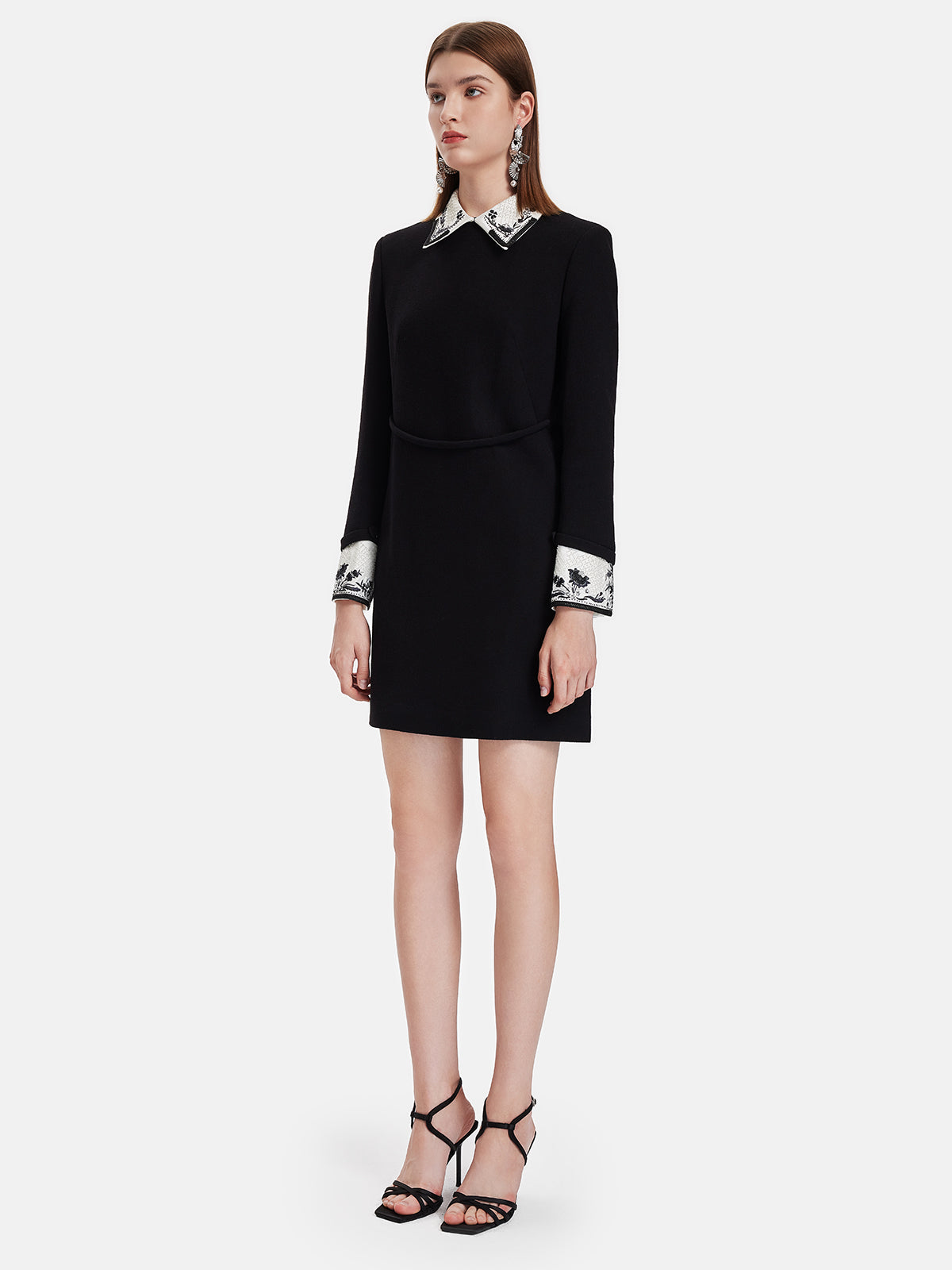 Silk-Wool Colorblock Embroidered Dress