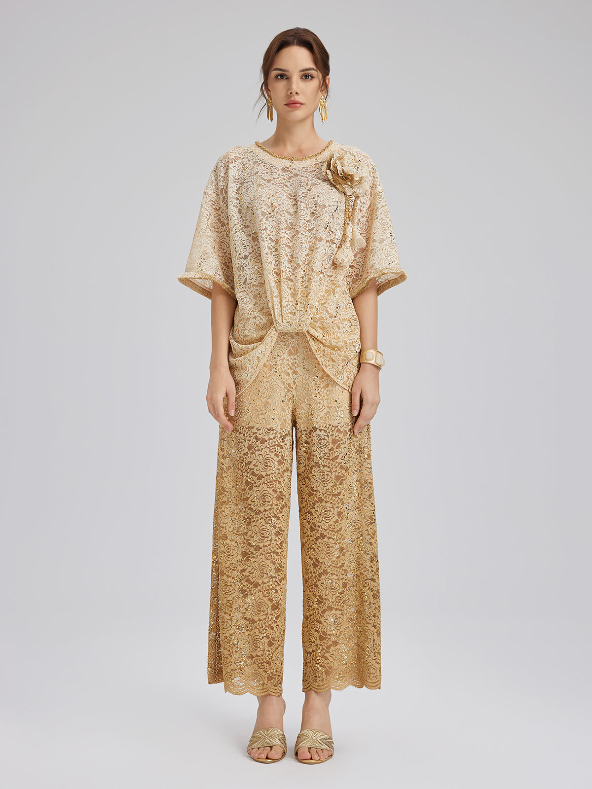 Lace Gold Gradient Sequin Handcrafted Chain Set