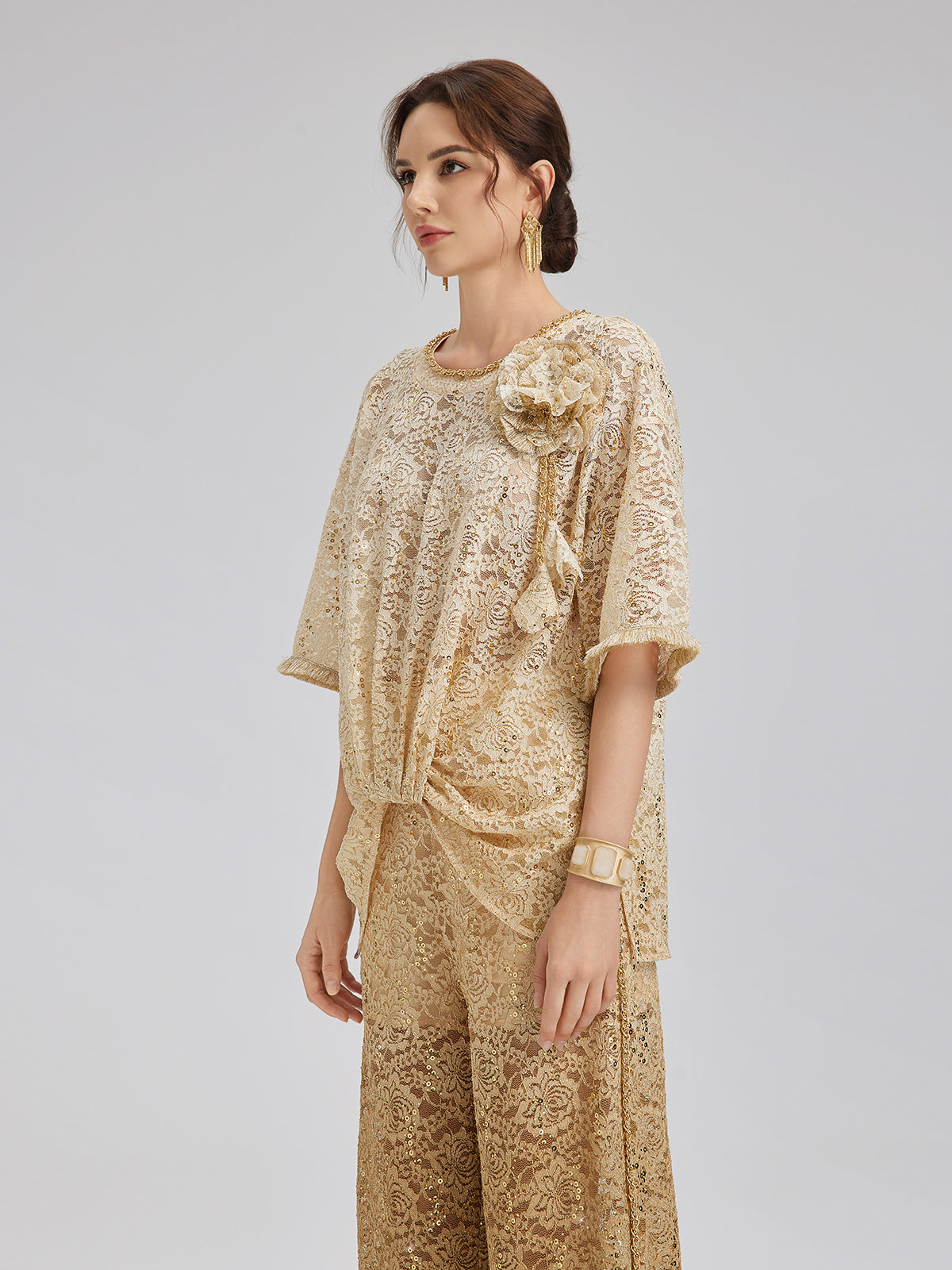 Lace Gold Gradient Sequin Handcrafted Chain Set