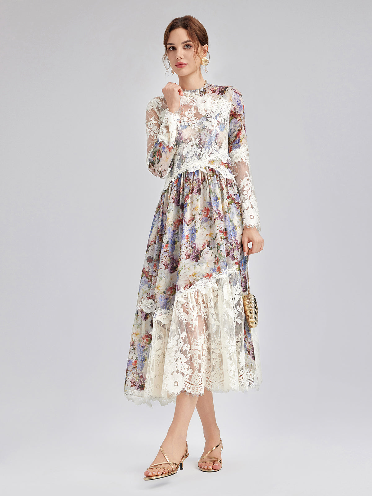 Baroque Silk Lace-Organza Panel Dress (100% Silk Floral Slip Included)