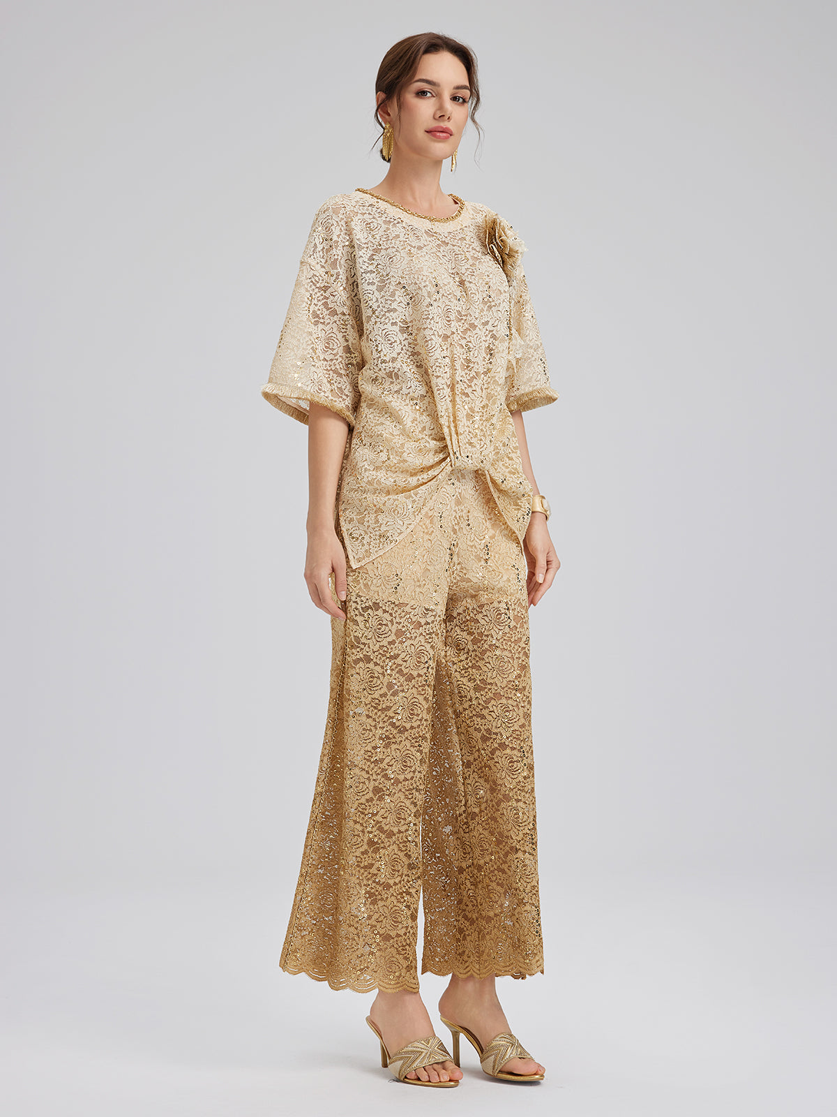 Lace Gold Gradient Sequin Handcrafted Chain Set