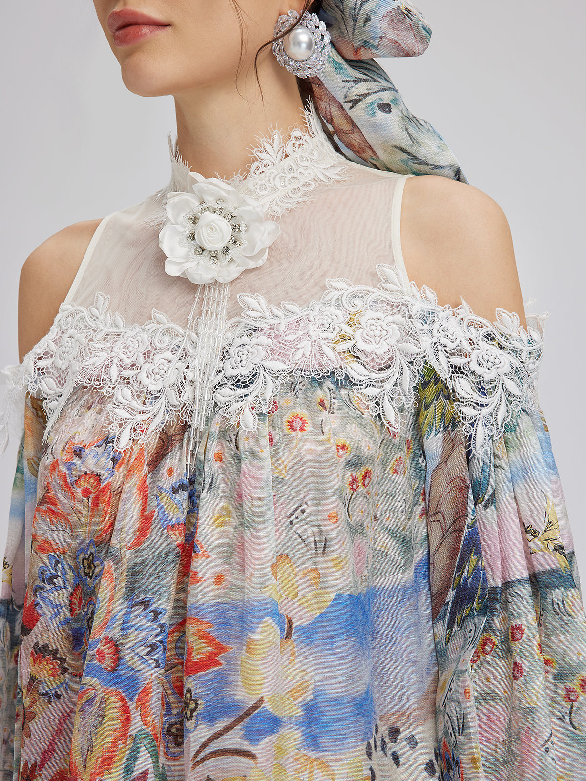 Final Sale | Oil Painting Print Silk-Linen Mesh Blouse