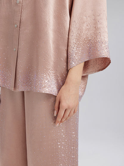 Crystal-Embellished Three-Quarter Sleeve Shirt