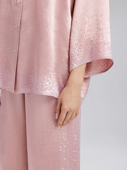 Crystal-Embellished Three-Quarter Sleeve Shirt