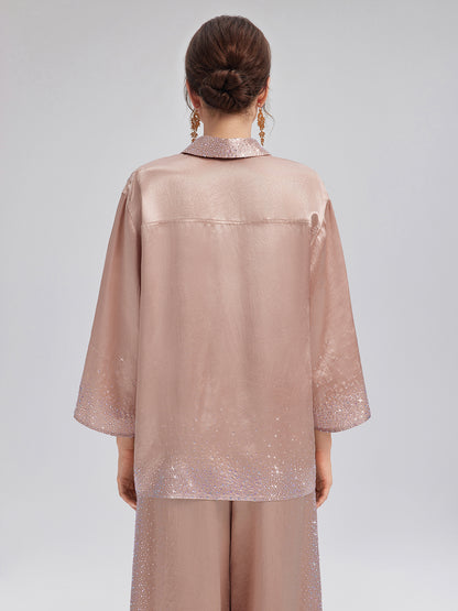 Crystal-Embellished Three-Quarter Sleeve Shirt