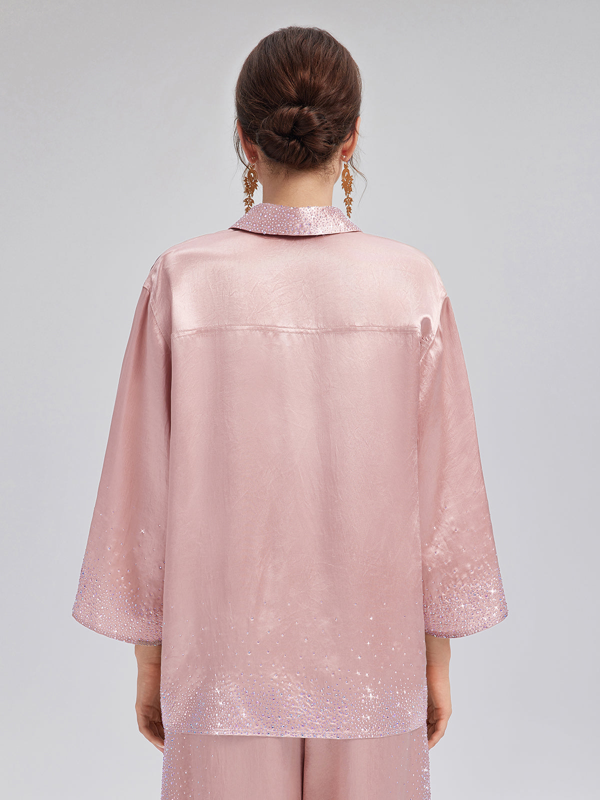 Crystal-Embellished Three-Quarter Sleeve Shirt