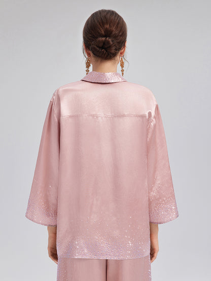 Crystal-Embellished Three-Quarter Sleeve Shirt