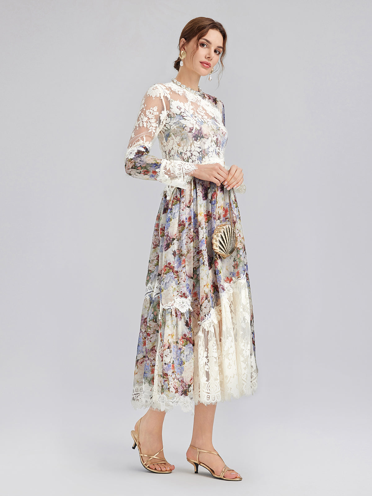 Baroque Silk Lace-Organza Panel Dress (100% Silk Floral Slip Included)