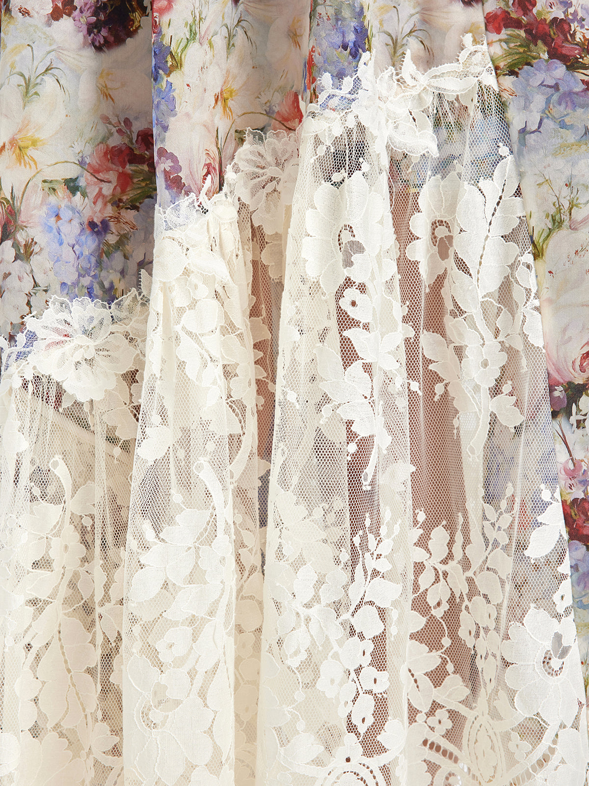 Baroque Silk Lace-Organza Panel Dress (100% Silk Floral Slip Included)