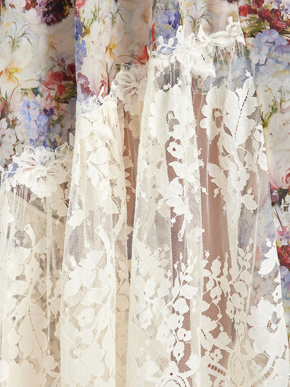 Baroque Silk Lace-Organza Panel Dress (100% Silk Floral Slip Included)