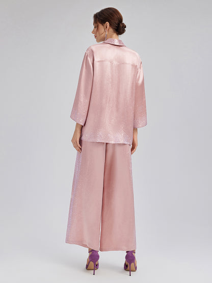 Crystal-Embellished Three-Quarter Sleeve Shirt