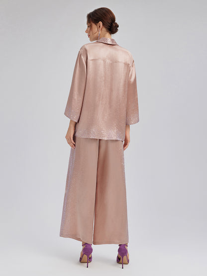 Crystal-Embellished Stretch Waistband Wide-Leg Pants