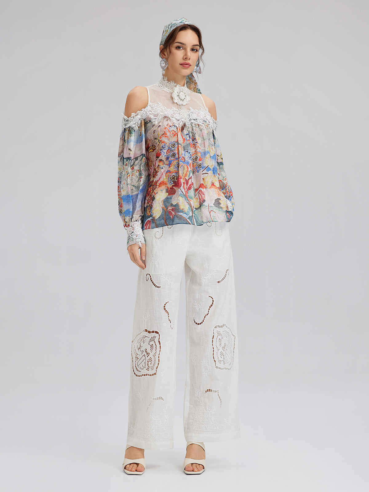 Final Sale | Oil Painting Print Silk-Linen Mesh Blouse