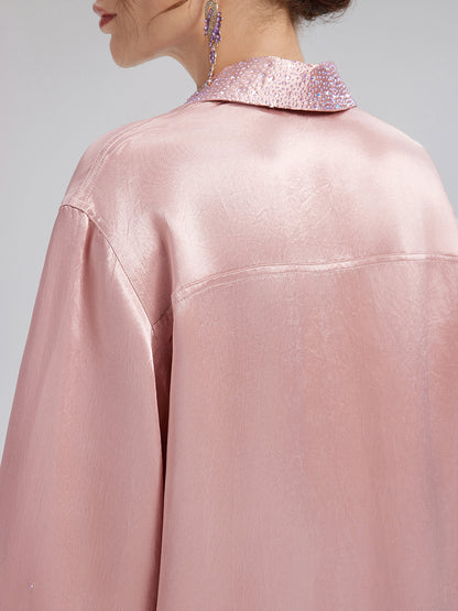 Crystal-Embellished Three-Quarter Sleeve Shirt