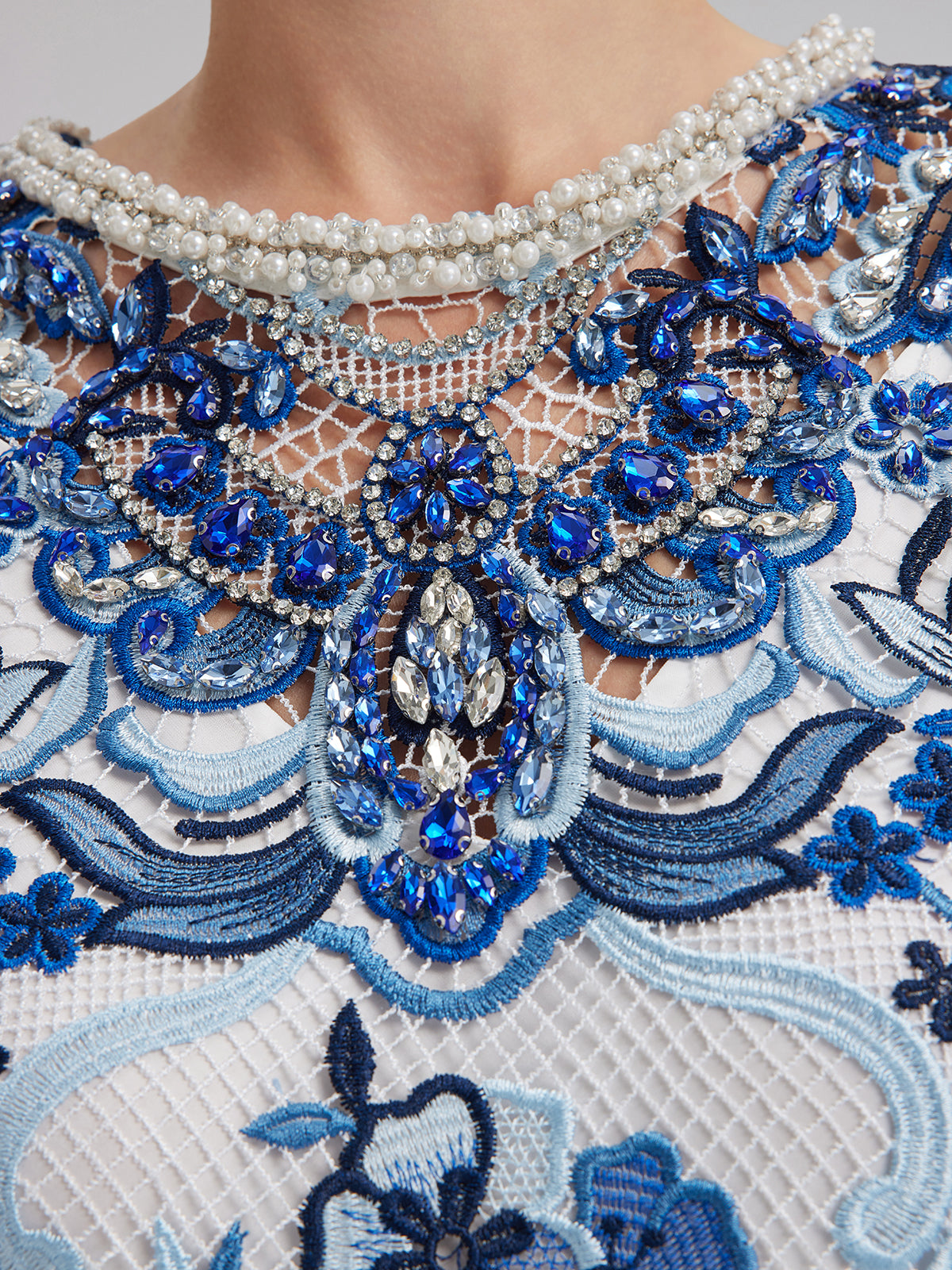 Guipure Lace Hand-Applied Crystals Mini Dress