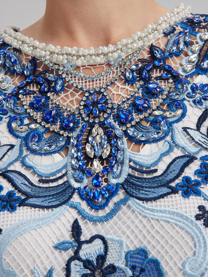 Guipure Lace Hand-Applied Crystals Mini Dress