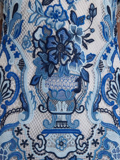 Guipure Lace Hand-Applied Crystals Mini Dress