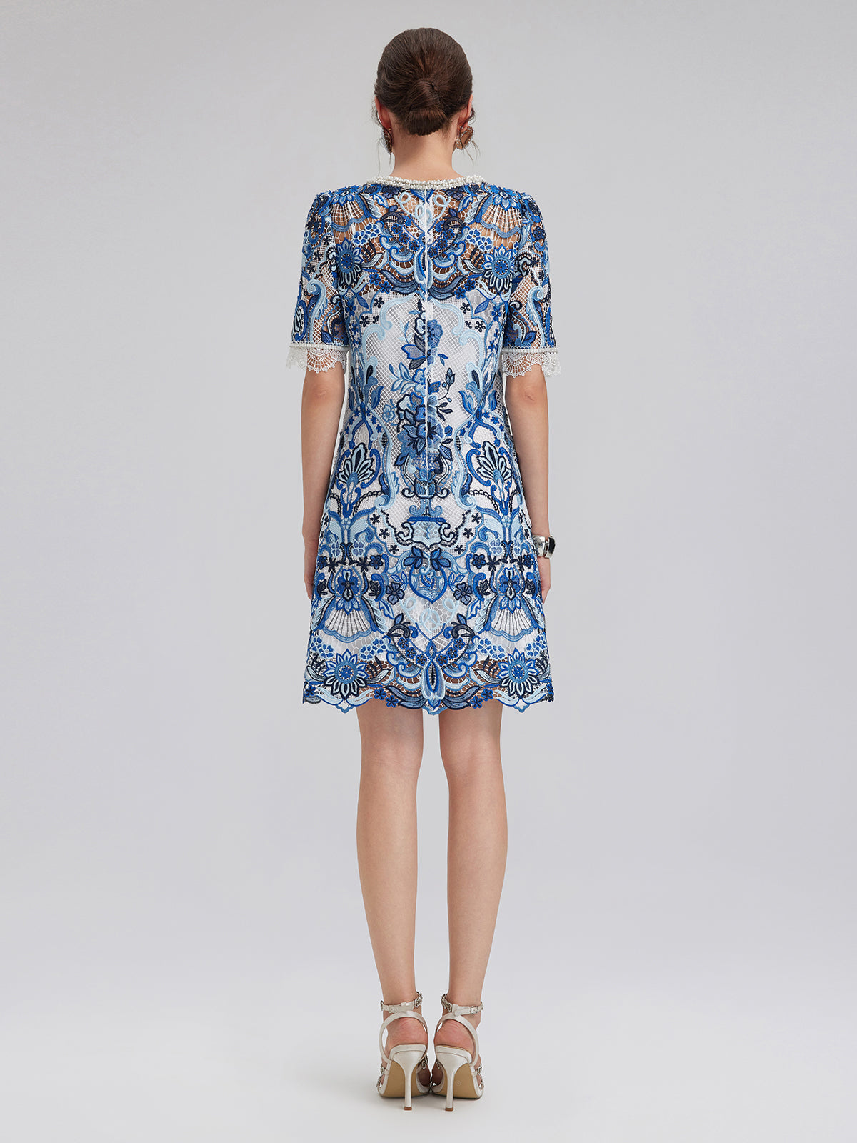 Guipure Lace Hand-Applied Crystals Mini Dress