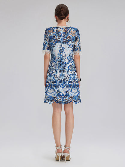 Guipure Lace Hand-Applied Crystals Mini Dress