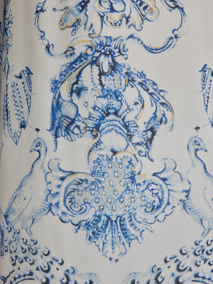 Silk Italian Floral Printed V-Neckline Dress