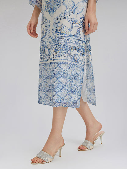 Silk Italian Floral Printed V-Neckline Dress