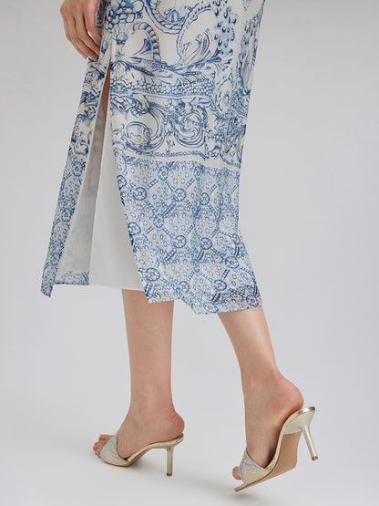 Silk Italian Floral Printed V-Neckline Dress