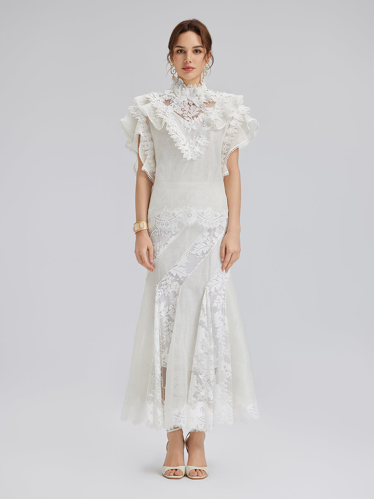 Final Sale | Lace-Panel Silk-Linen Mermaid Skirt